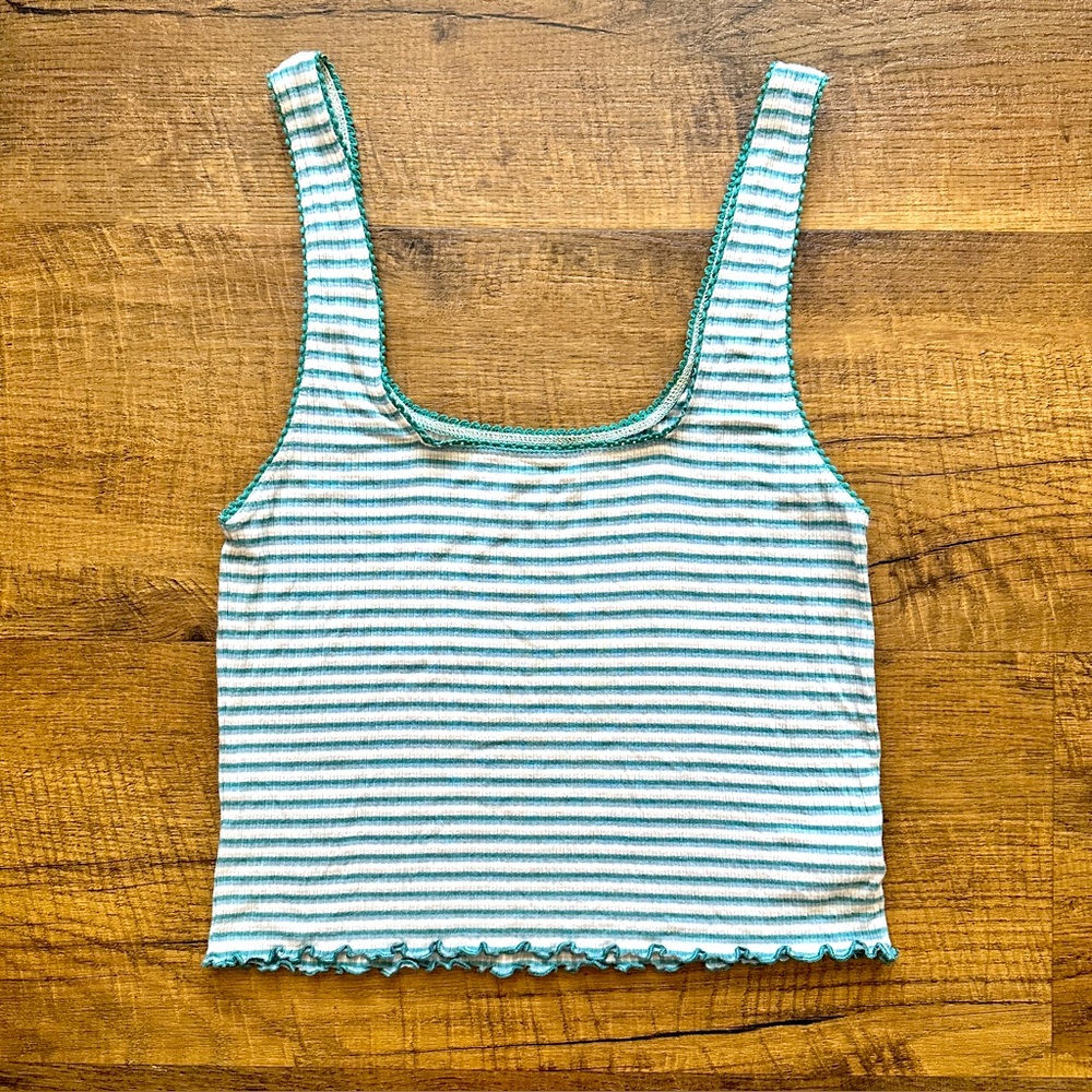 American Eagle Soft & sexy Striped Ribbed crop Tank Top Size Medium Blue/grey